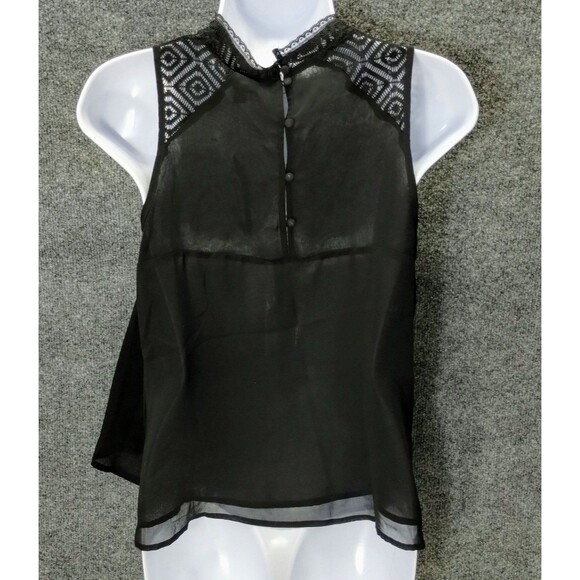 GUESS Top Women's S Black Chiffon Lace Cute Goth Victorian Dark Twee Neutral - Picture 10 of 12